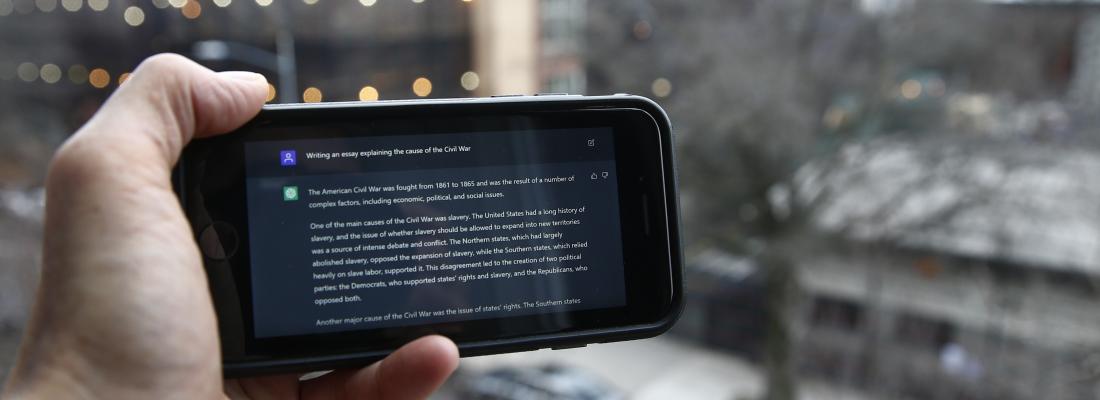 A ChatGPT prompt is shown on a device near a public school in Brooklyn, New York, Jan. 5, 2023. (AP Photo/Peter Morgan, File) A ChatGPT prompt is shown on a device near a public school in Brooklyn, New York, Jan. 5, 2023. (AP Photo/Peter Morgan, File)