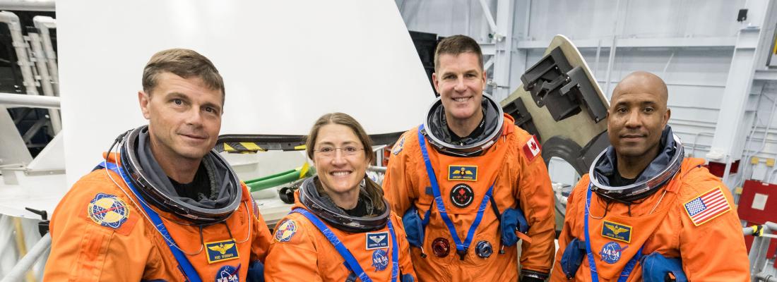 The Artemis II crew, from left to right: Reid Wiseman, Christina Koch, Jeremy Hansen, and Victor Glover. (Photo: NASA/David DeHoyos.)