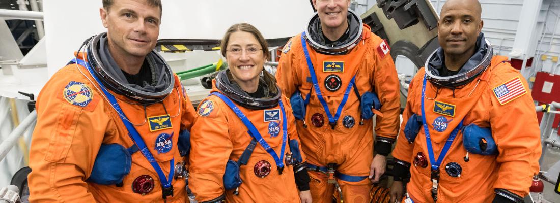 The Artemis II crew, from left to right: Reid Wiseman, Christina Koch, Jeremy Hansen, and Victor Glover. (Photo: NASA/David DeHoyos.)