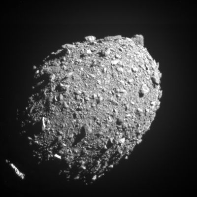 Asteroid moonlet Dimorphos as seen by the DART spacecraft 11 seconds before impact. (NASA/Johns Hopkins APL)
