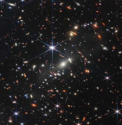 The James Webb Telescope’s first deep field image. (Photo via https://webbtelescope.org/news/first-images/gallery)