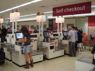 Many stores provide self-checkout machines for customers. (Photo: CC BY 2.0 <https://creativecommons.org/licenses/by/2.0>, via Wikimedia Commons.) Many stores provide self-checkout machines for customers. (Photo: CC BY 2.0 <https://creativecommons.org/licenses/by/2.0>, via Wikimedia Commons.)