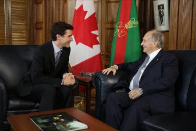 The Aga Khan (right) with Prime Minister Trudeau. (Photo via X.) The Aga Khan (right) with Prime Minister Trudeau. (Photo via X.)