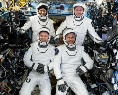Astronauts Suni Williams (top left), Butch Wilmore (top right,) Nick Hague (bottom right), and Russian cosmonaut Aleksandr Gorbunov (bottom left) prepare to leave the International Space Station. (Photo: NASA.) Astronauts Suni Williams (top left), Butch Wilmore (top right,) Nick Hague (bottom right), and Russian cosmonaut Aleksandr Gorbunov (bottom left) prepare to leave the International Space Station. (Photo: NASA.)