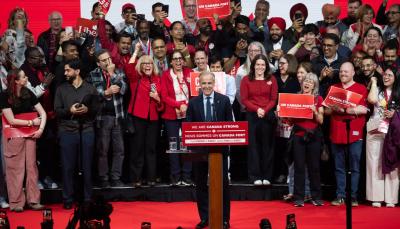 Mark Carney speaks to supporters after winning the federal election. (Photo via Mark Carney’s X account.)