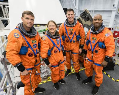 The Artemis II crew, from left to right: Reid Wiseman, Christina Koch, Jeremy Hansen, and Victor Glover. (Photo: NASA/David DeHoyos.)