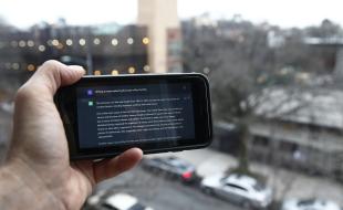 A ChatGPT prompt is shown on a device near a public school in Brooklyn, New York, Jan. 5, 2023. (AP Photo/Peter Morgan, File) 
