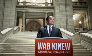Manitoba Premier-elect Wab Kinew in front of the Manitoba Legislature, Oct. 4, 2023. (THE CANADIAN PRESS/Aaron Vincent Elkaim)
