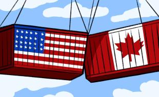 Goods travelling between Canada and the U.S. will be affected by tariffs. (Image: Vicky Huang, The Varsity, via X.)