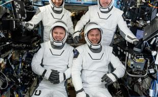 Astronauts Suni Williams (top left), Butch Wilmore (top right,) Nick Hague (bottom right), and Russian cosmonaut Aleksandr Gorbunov (bottom left) prepare to leave the International Space Station. (Photo: NASA.)
