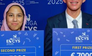 Canadian students Sara Waqas and Evan Budz won top honours at the European Union Contest for Young Scientists. (Photo via Youth Science Canada’s Instagram page.)