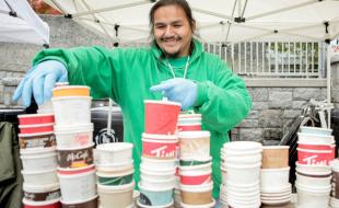 Coffee cups collected during the Coffee Cup Revolution event in Vancouver. (Photo via MakeWay’s Facebook page.)