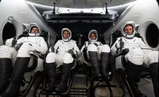 SpaceX Crew 13. From left to right: Sergey Teteryatnikov, Luke Delaney, Jessica Watkins, and Joshua Kutryk. (Photo: Canadian Space Agency, SpaceX)
